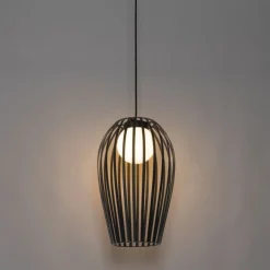 QAZQA Gartenbeleuchtung|Pendelleuchten*Design Pendelleuchte schwarz mit Opal IP44 - Angela