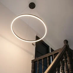 QAZQA Schlafzimmerlampen|Küchenlampen*Design Ring-Hängelampe schwarz 80cm inkl. LED und Dimmer - Anello