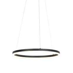 QAZQA Schlafzimmerlampen|Küchenlampen*Design Ring-Pendelleuchte Schwarz 60cm inkl. LED und Dimmer - Anello