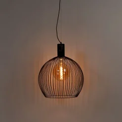 QAZQA Schlafzimmerlampen|Küchenlampen*Design runde Hängelampe schwarz 50 cm - Wire Dos