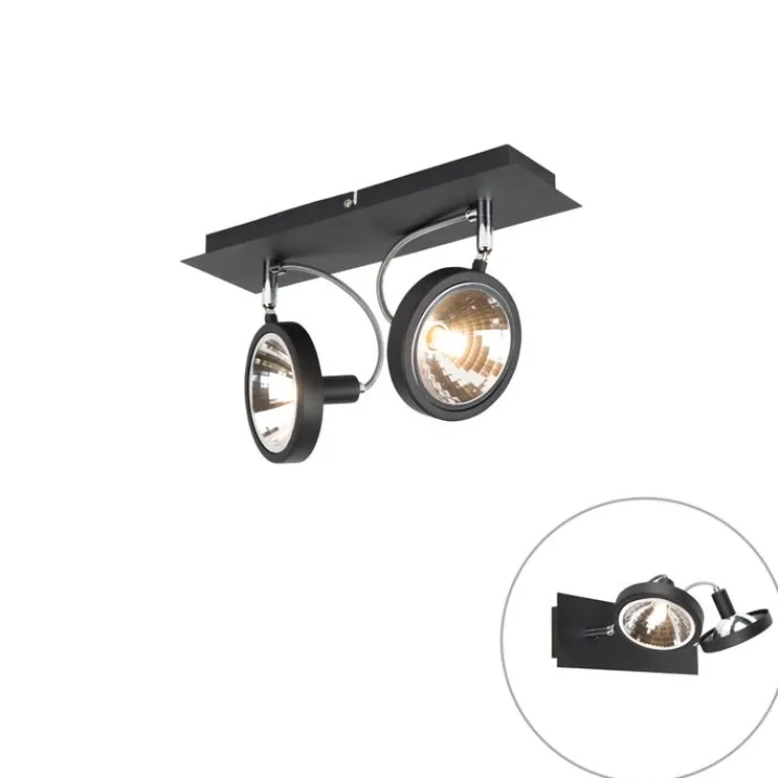 QAZQA Deckenstrahler|Aufbaustrahler*Design Spot schwarz 2-flammig verstellbar - Nox