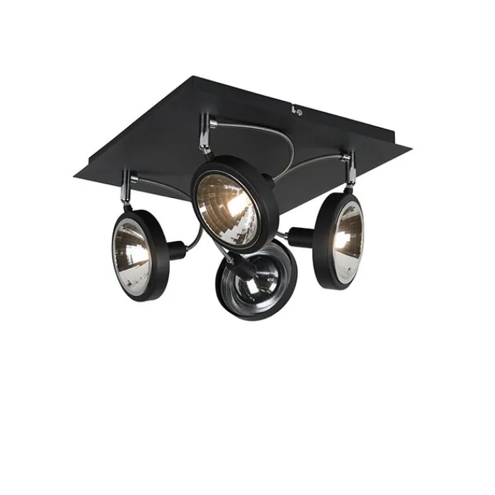 QAZQA Deckenstrahler|Aufbaustrahler*Design Spot schwarz 4-flammig verstellbar - Nox