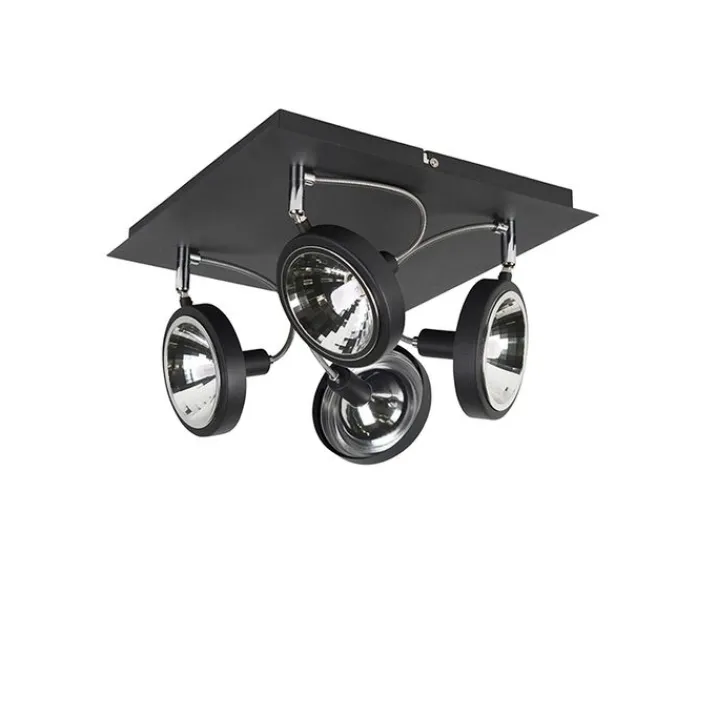 QAZQA Deckenstrahler|Aufbaustrahler*Design Spot schwarz 4-flammig verstellbar - Nox