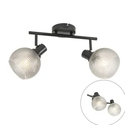 QAZQA Deckenstrahler|Aufbaustrahler*Design Spot schwarz mit Rauchglas 2-flammig - Chico