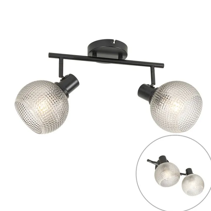 QAZQA Deckenstrahler|Aufbaustrahler*Design Spot schwarz mit Rauchglas 2-flammig - Chico