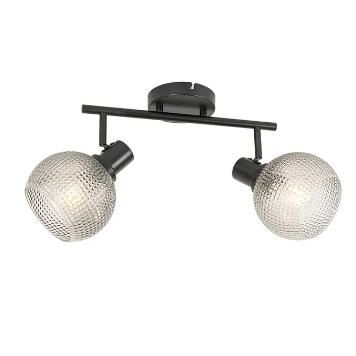 QAZQA Deckenstrahler|Aufbaustrahler*Design Spot schwarz mit Rauchglas 2-flammig - Chico