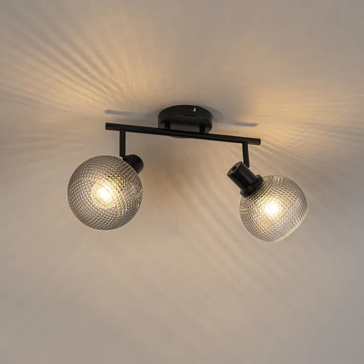QAZQA Deckenstrahler|Aufbaustrahler*Design Spot schwarz mit Rauchglas 2-flammig - Chico
