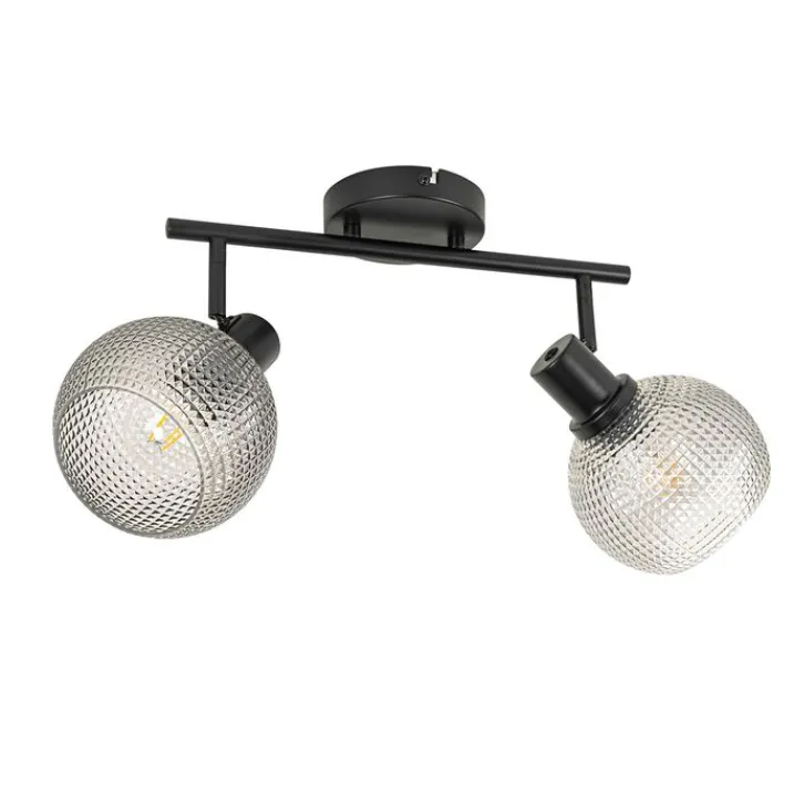 QAZQA Deckenstrahler|Aufbaustrahler*Design Spot schwarz mit Rauchglas 2-flammig - Chico