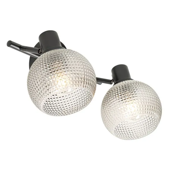 QAZQA Deckenstrahler|Aufbaustrahler*Design Spot schwarz mit Rauchglas 2-flammig - Chico