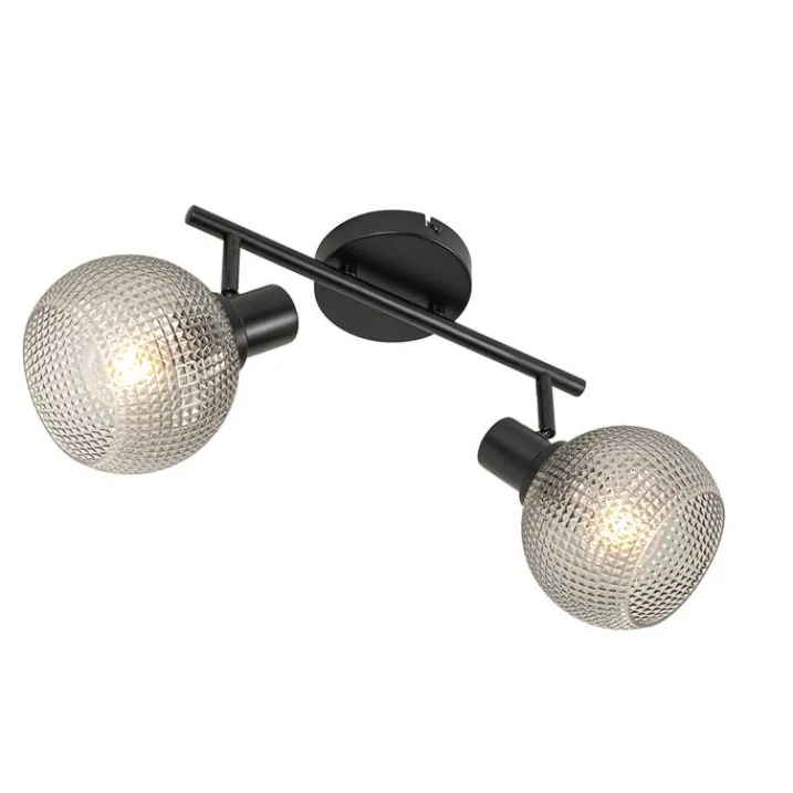 QAZQA Deckenstrahler|Aufbaustrahler*Design Spot schwarz mit Rauchglas 2-flammig - Chico