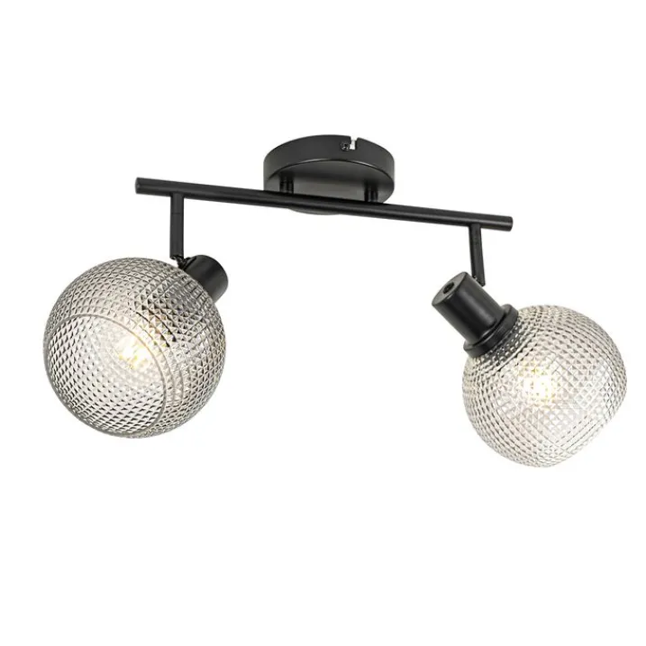 QAZQA Deckenstrahler|Aufbaustrahler*Design Spot schwarz mit Rauchglas 2-flammig - Chico