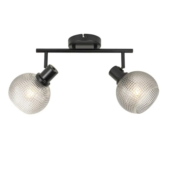 QAZQA Deckenstrahler|Aufbaustrahler*Design Spot schwarz mit Rauchglas 2-flammig - Chico