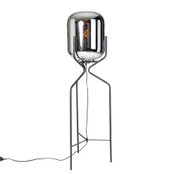 QAZQA Stehlampen|Esszimmerlampen*Design Stehlampe schwarz mit Rauchglas - Bliss