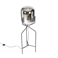 QAZQA Stehlampen|Esszimmerlampen*Design Stehlampe schwarz mit Rauchglas - Bliss