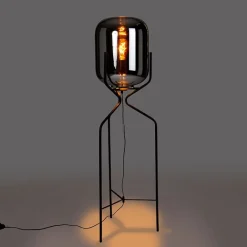 QAZQA Stehlampen|Esszimmerlampen*Design Stehlampe schwarz mit Rauchglas - Bliss