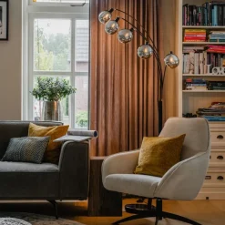 QAZQA Schlafzimmerlampen|Esszimmerlampen*Design Stehlampe schwarz mit Rauchglas 5-flammig - Sixties Marmo