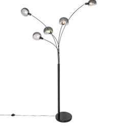 QAZQA Schlafzimmerlampen|Esszimmerlampen*Design Stehlampe schwarz mit Rauchglas 5-flammig - Sixties Marmo