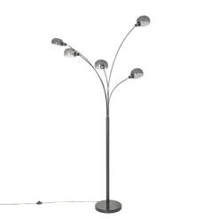 QAZQA Schlafzimmerlampen|Esszimmerlampen*Design Stehlampe schwarz mit Rauchglas 5-flammig - Sixties Marmo