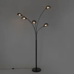 QAZQA Schlafzimmerlampen|Esszimmerlampen*Design Stehlampe schwarz mit Rauchglas 5-flammig - Sixties Marmo