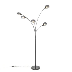 QAZQA Schlafzimmerlampen|Esszimmerlampen*Design Stehlampe schwarz mit Rauchglas 5-flammig - Sixties Marmo