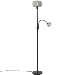 QAZQA Stehlampen|Wohnzimmerlampen*Design Stehlampe Schwarz mit Rauchglas 2-Lichter - Brianna