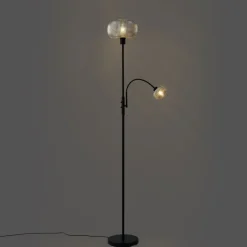 QAZQA Stehlampen|Wohnzimmerlampen*Design Stehlampe Schwarz mit Rauchglas 2-Lichter - Brianna