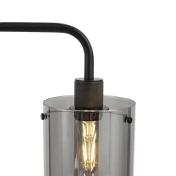 QAZQA Stehlampen|Wohnzimmerlampen*Design Stehlampe Schwarz mit Rauchglas - Domo