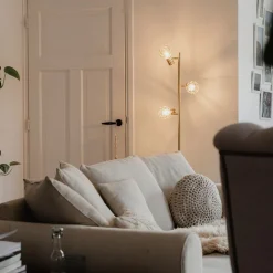 QAZQA Stehlampen|Wohnzimmerlampen*Design Stehleuchte Gold 3-Licht verstellbar - Mesh