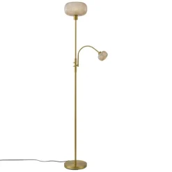 QAZQA Stehlampen|Wohnzimmerlampen*Design Stehleuchte Messing mit bernsteinfarbenem Glas 2-flammig - Brianna