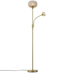 QAZQA Stehlampen|Wohnzimmerlampen*Design Stehleuchte Messing mit bernsteinfarbenem Glas 2-flammig - Brianna