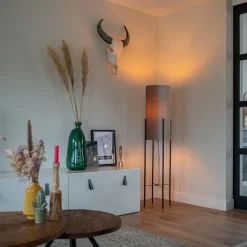 QAZQA Stehlampen|Wohnzimmerlampen*Design Stehleuchte mit Samtschirm taupe/gold - Rich