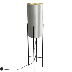 QAZQA Stehlampen|Wohnzimmerlampen*Design Stehleuchte mit Samtschirm taupe/gold - Rich