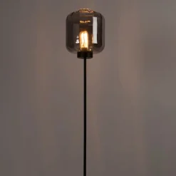 QAZQA Schlafzimmerlampen|Küchenlampen*Design Stehleuchte schwarz mit Rauchglas - Qara