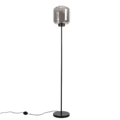 QAZQA Schlafzimmerlampen|Küchenlampen*Design Stehleuchte schwarz mit Rauchglas - Qara