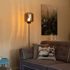 QAZQA Schlafzimmerlampen|Küchenlampen*Design Stehleuchte schwarz mit Rauchglas - Qara