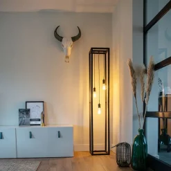 QAZQA Schlafzimmerlampen|Esszimmerlampen*Design Stehleuchte schwarz 3-Licht - Käfig