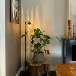 QAZQA Schlafzimmerlampen|Küchenlampen*Design Stehleuchte schwarz mit Braunglas - Qara