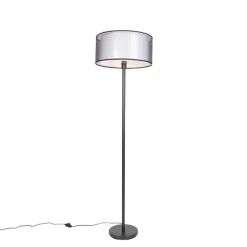 QAZQA Stehlampen|Wohnzimmerlampen*Design Stehleuchte schwarz mit schwarzem und weißem Schirm 47 cm - Simplo