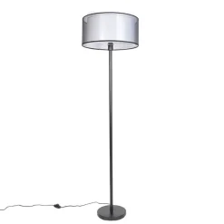 QAZQA Stehlampen|Wohnzimmerlampen*Design Stehleuchte schwarz mit schwarzem und weißem Schirm 47 cm - Simplo