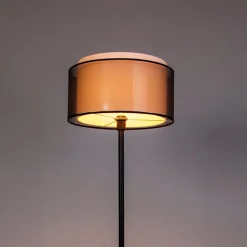 QAZQA Stehlampen|Wohnzimmerlampen*Design Stehleuchte schwarz mit schwarzem und weißem Schirm 47 cm - Simplo