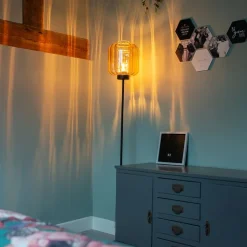 QAZQA Stehlampen|Wohnzimmerlampen*Design Stehleuchte schwarz mit Braunglas - Qara