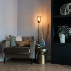 QAZQA Schlafzimmerlampen|Esszimmerlampen*Design Stehleuchte schwarz mit Rauchglas - Kuppel