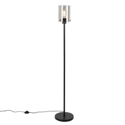 QAZQA Schlafzimmerlampen|Esszimmerlampen*Design Stehleuchte schwarz mit Rauchglas - Kuppel