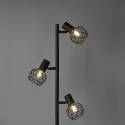 QAZQA Stehlampen|Wohnzimmerlampen*Design Stehleuchte schwarz 3-Licht verstellbar - Mesh