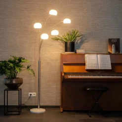 QAZQA Schlafzimmerlampen|Esszimmerlampen*Design Stehleuchte Stahl mit Opalglas 5-flammig - Sixties Marmo