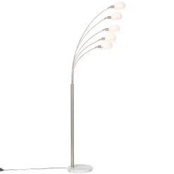 QAZQA Schlafzimmerlampen|Esszimmerlampen*Design Stehleuchte Stahl mit Opalglas 5-flammig - Sixties Marmo