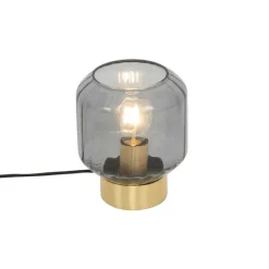 QAZQA Tischlampen|Wohnzimmerlampen*Design Tischlampe Messing mit Rauchglas - Stiklo