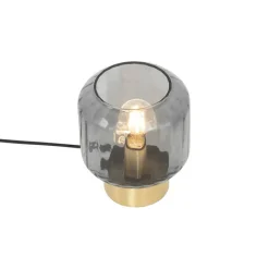 QAZQA Tischlampen|Wohnzimmerlampen*Design Tischlampe Messing mit Rauchglas - Stiklo