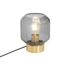 QAZQA Tischlampen|Wohnzimmerlampen*Design Tischlampe Messing mit Rauchglas - Stiklo