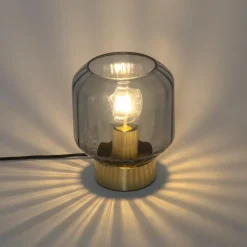 QAZQA Tischlampen|Wohnzimmerlampen*Design Tischlampe Messing mit Rauchglas - Stiklo